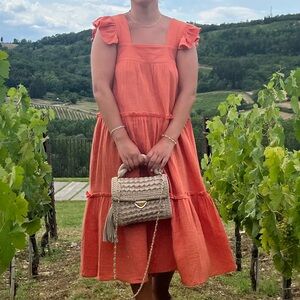 Orange Flowy Midi Dress